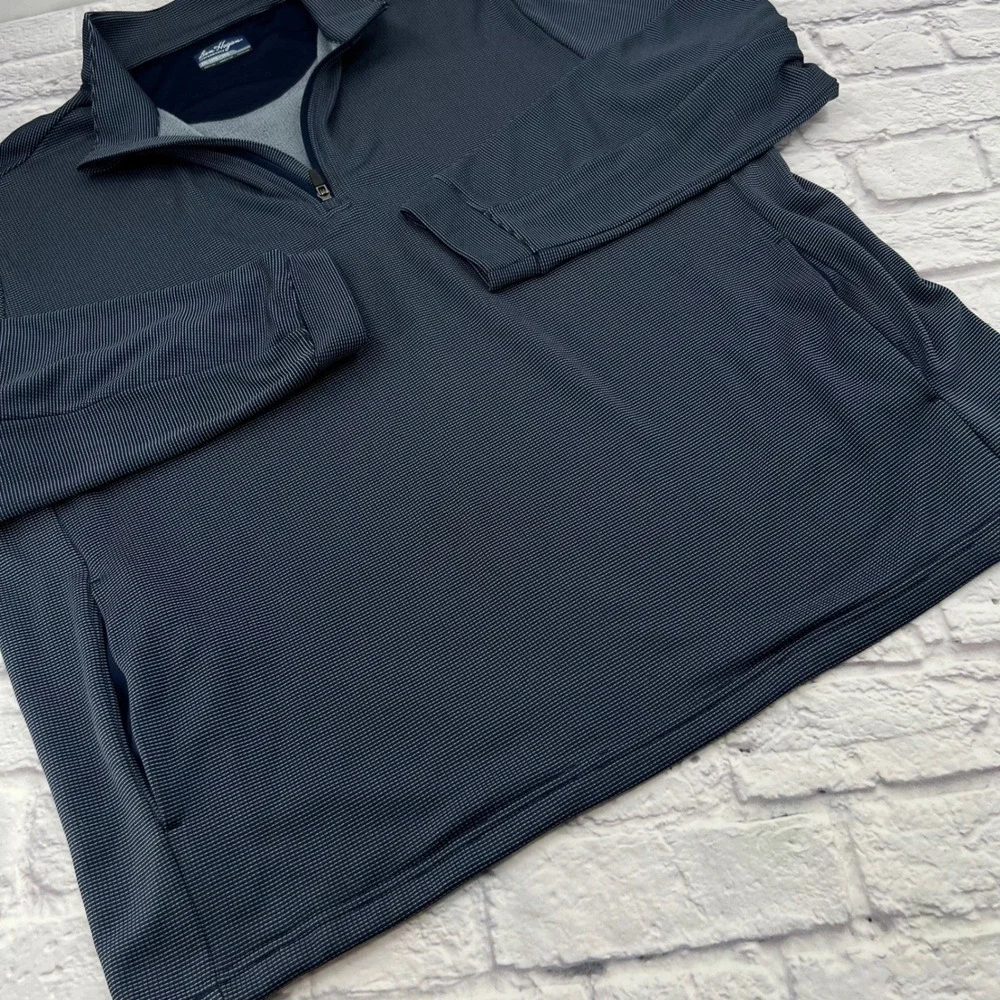 Ben Hogan Performance Mens 2XL Dark Blue Micro Stripe 1/4 Zip Fleece Pullover